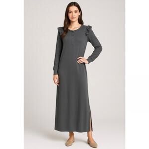 Revolve Z Supply Charcoal Ruffle Maxi Dress Womens L Casual Comfortable Winter